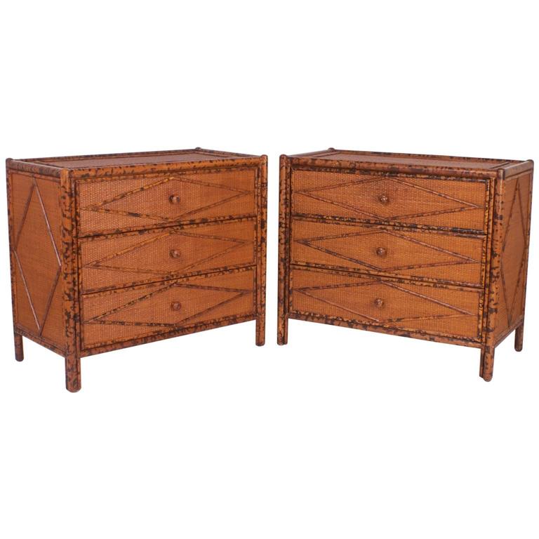 Pair of ThreeDrawer Bamboo Chests For Sale at 1stdibs