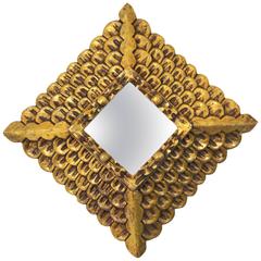 Spanish Baroque Style Carved Gold Leaf Giltwood Rhombus Mirror 8