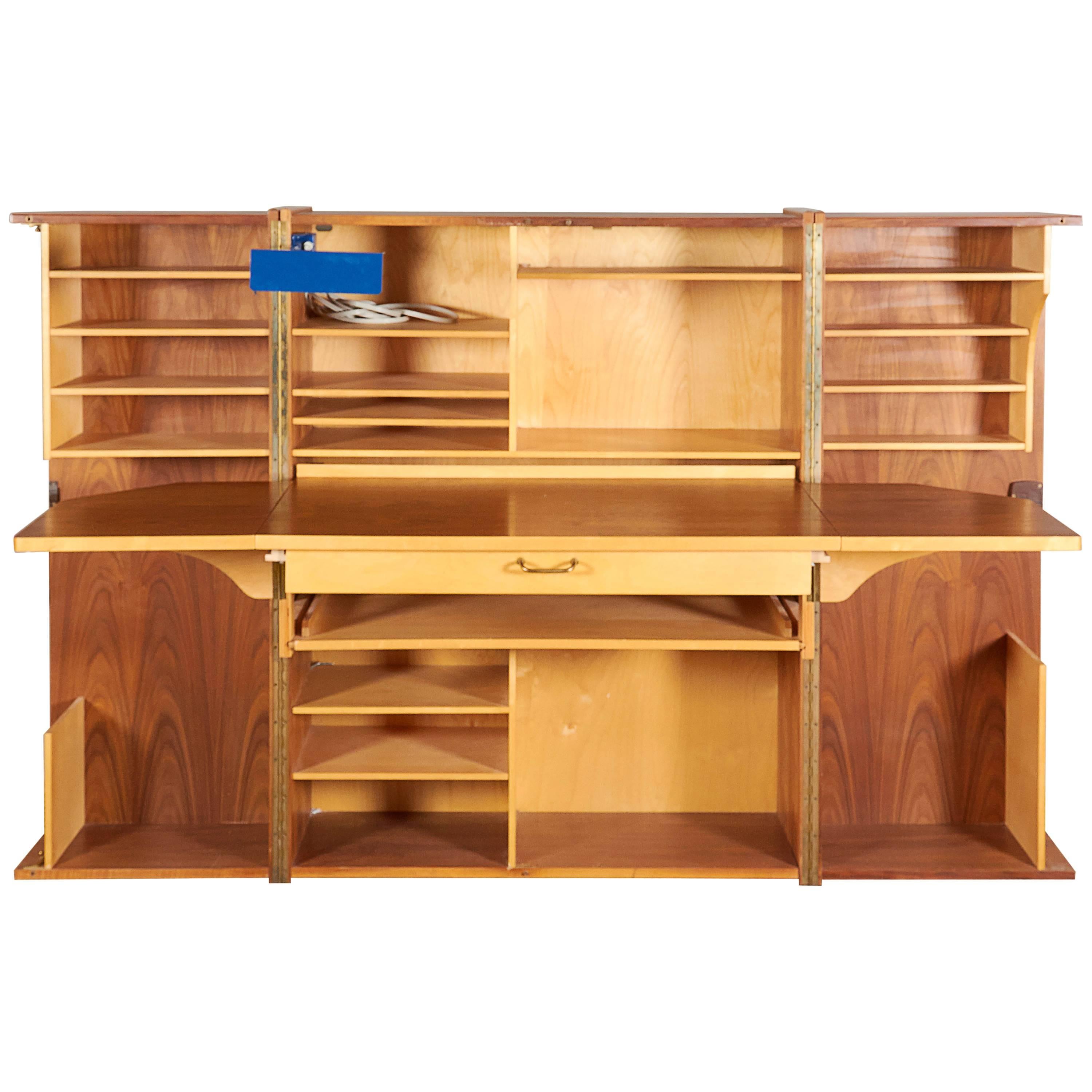Mummenthaler and Meier Teak 'Magic Box' Fold Out Secretary Desk and Cabinet
