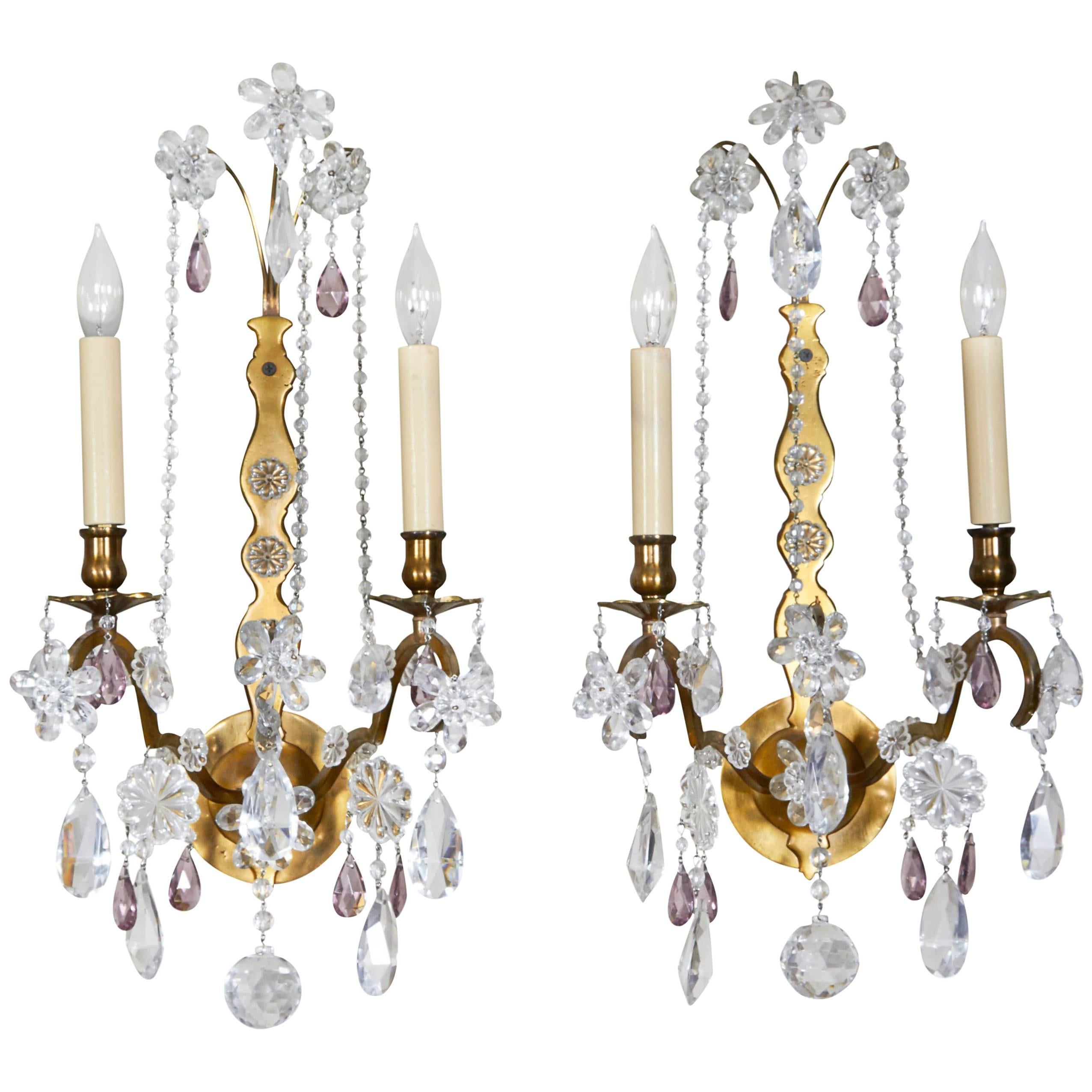 Neoclassical Style Metal Sconces with Crystal Florets