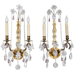 Neoclassical Style Metal Sconces with Crystal Florets