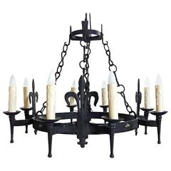 Antique Country French Hand-Forged Iron Fleur-de-Lys Electrified Chandelier