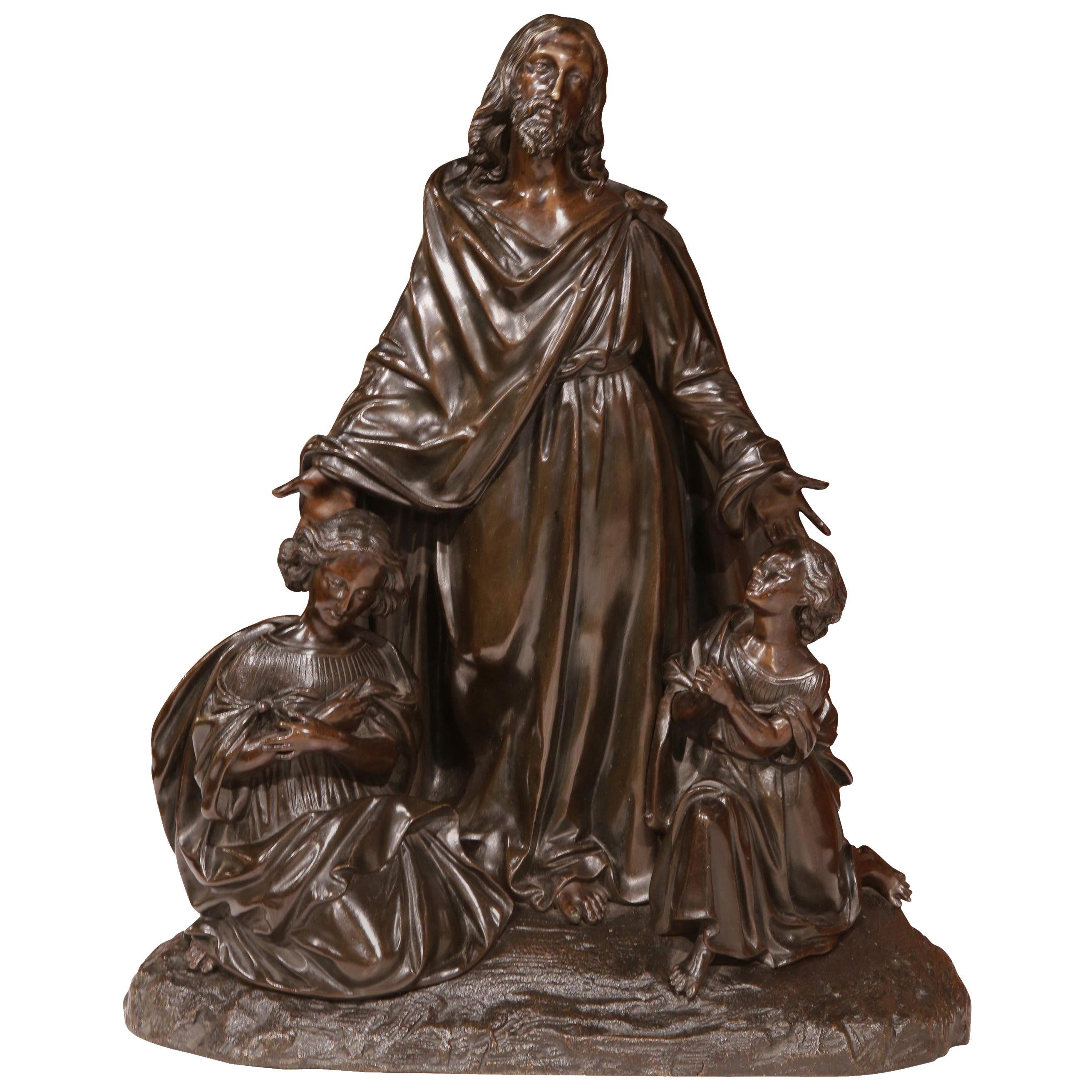 19th Century French Patinated Bronze Sculpture Composition of Jesus Christ