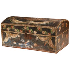 18th Century French Painted Wedding Box from Normandy with Birds and Flowers