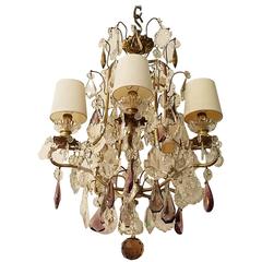 Louis XV Bronze and Amethyst Crystal Six-Light Chandelier