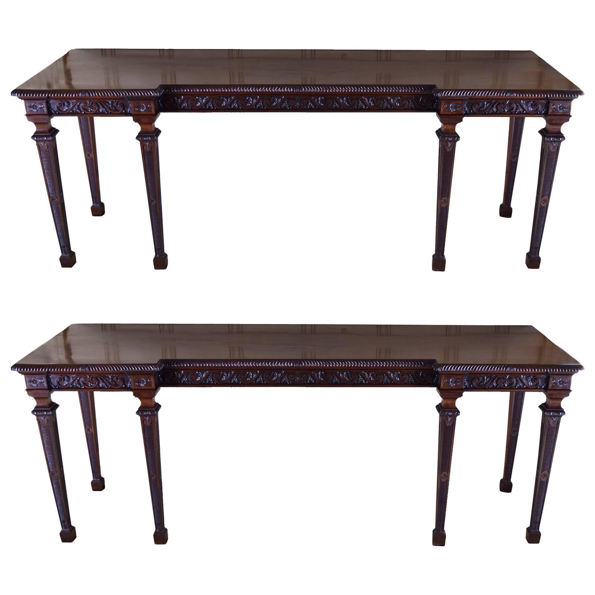 Rare Pair of Finely Carved English Mahogany Console Tables, circa 1850 For Sale