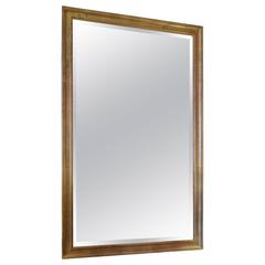 Antique French XIX Napoleon III gold gilded mirror with beveled glass.