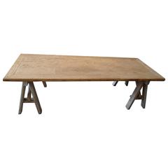 French 19th Century Farm Table on Two Saw Horses 5