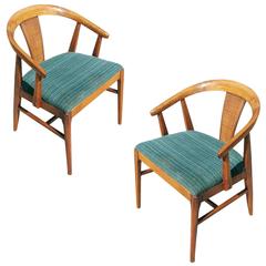 Pair of James Mont Style Horseshoe Chair with Woven Wicker Back
