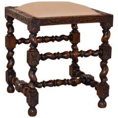 Antique 19th Century English Turned Upholstered Stool