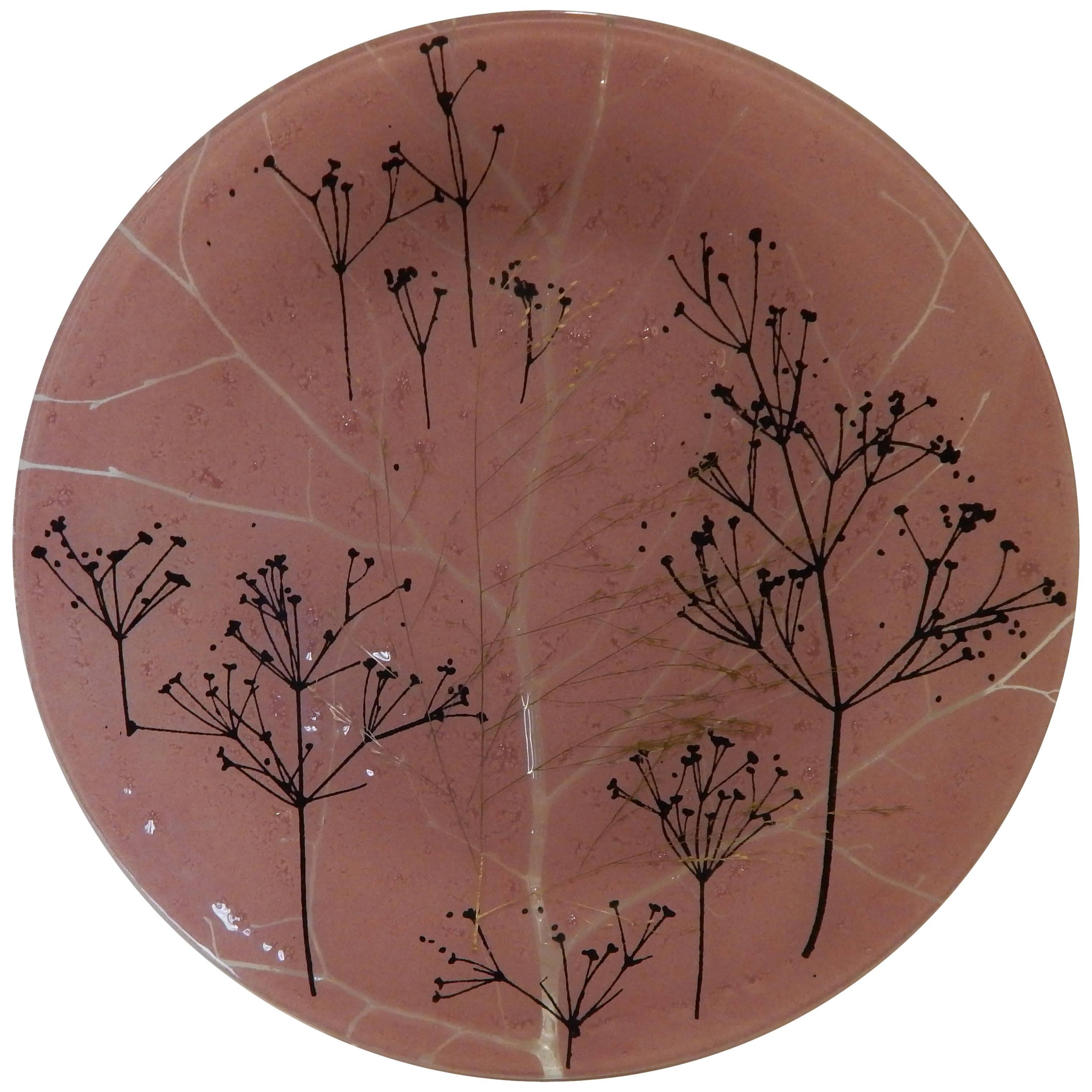 Higgins Modern Glass, Trees Motif with Pink Background For Sale