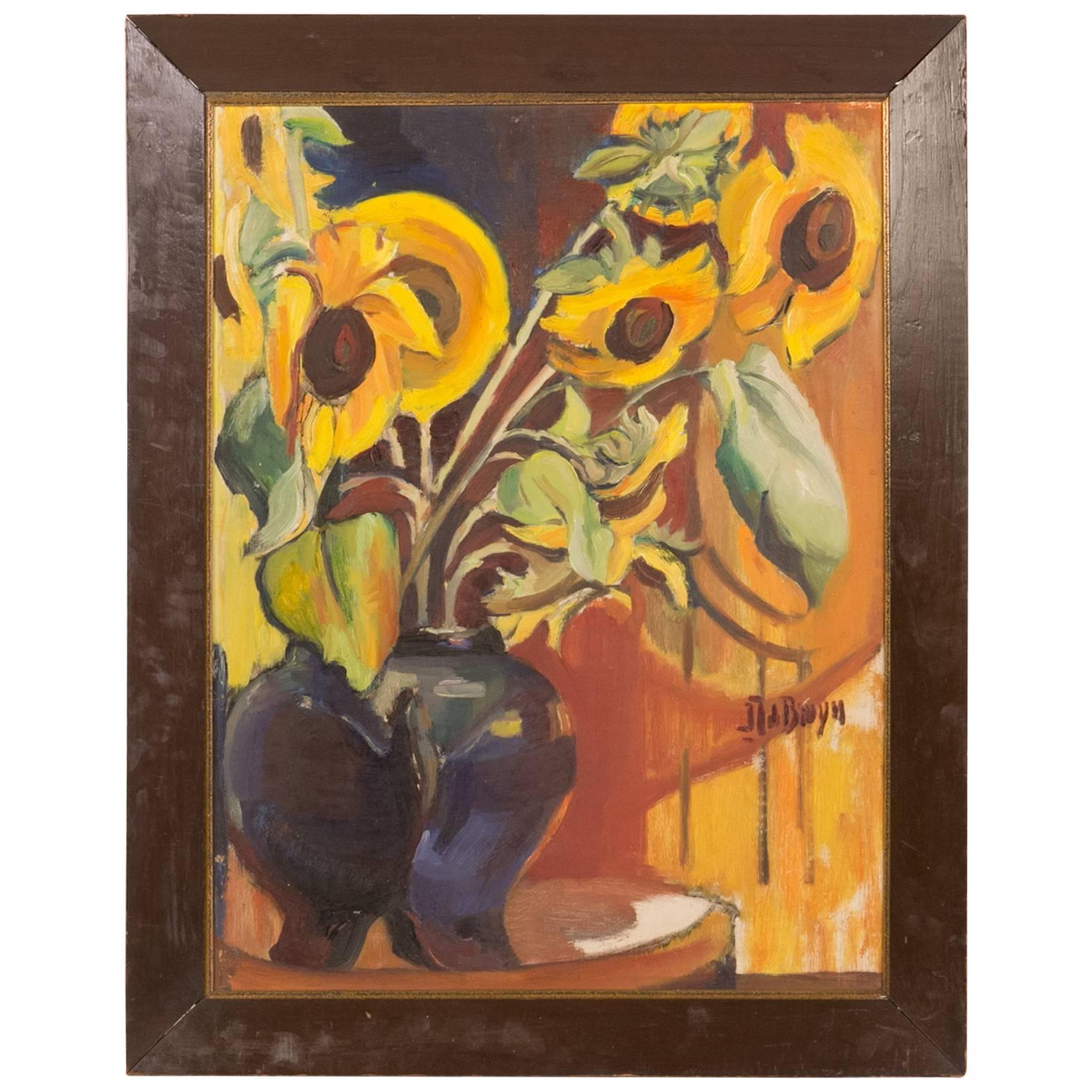 An Early 20th Century Oil Painting of Sunflowers on Canvas