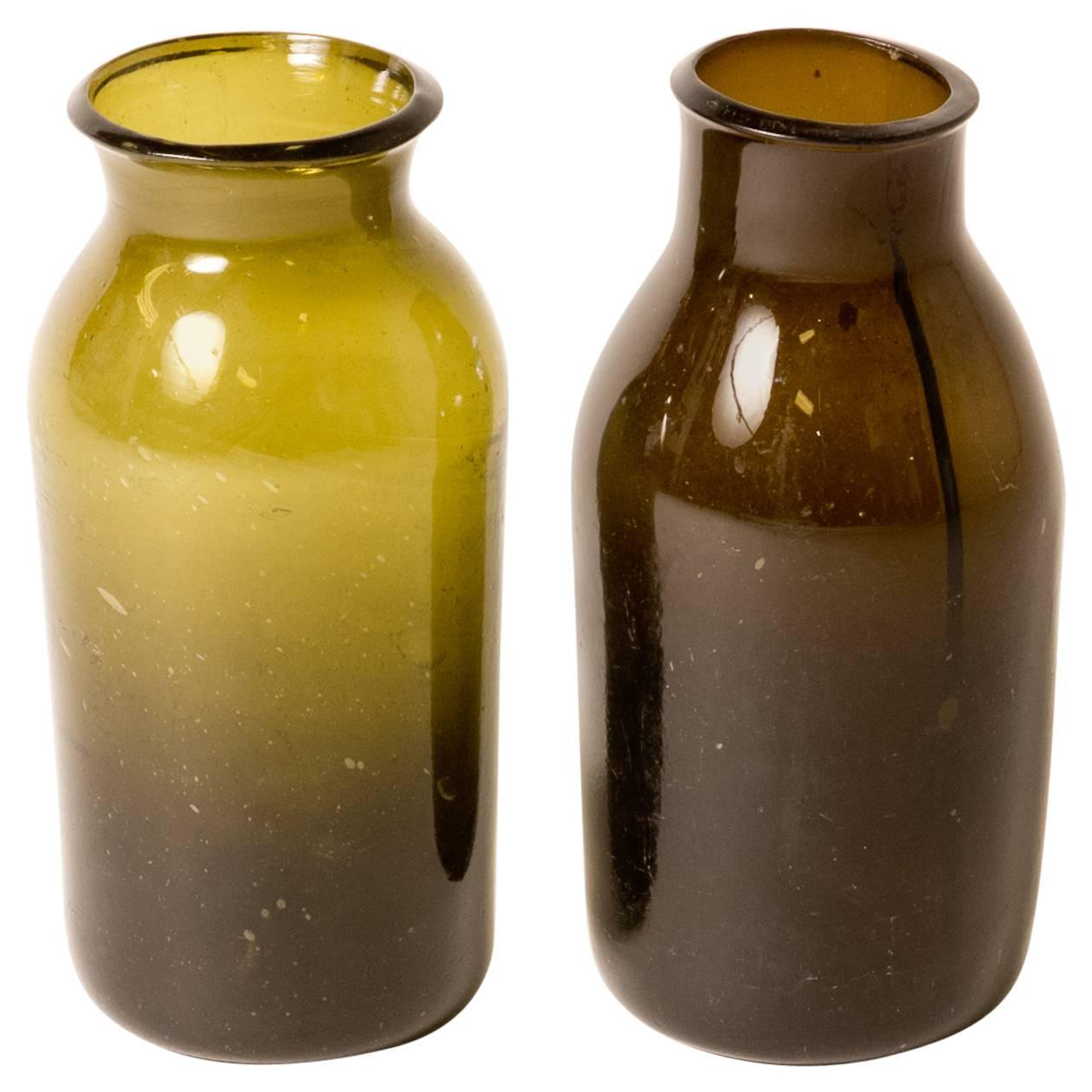 Green Hand Blown Glass Bottle from Mid-19th Century France