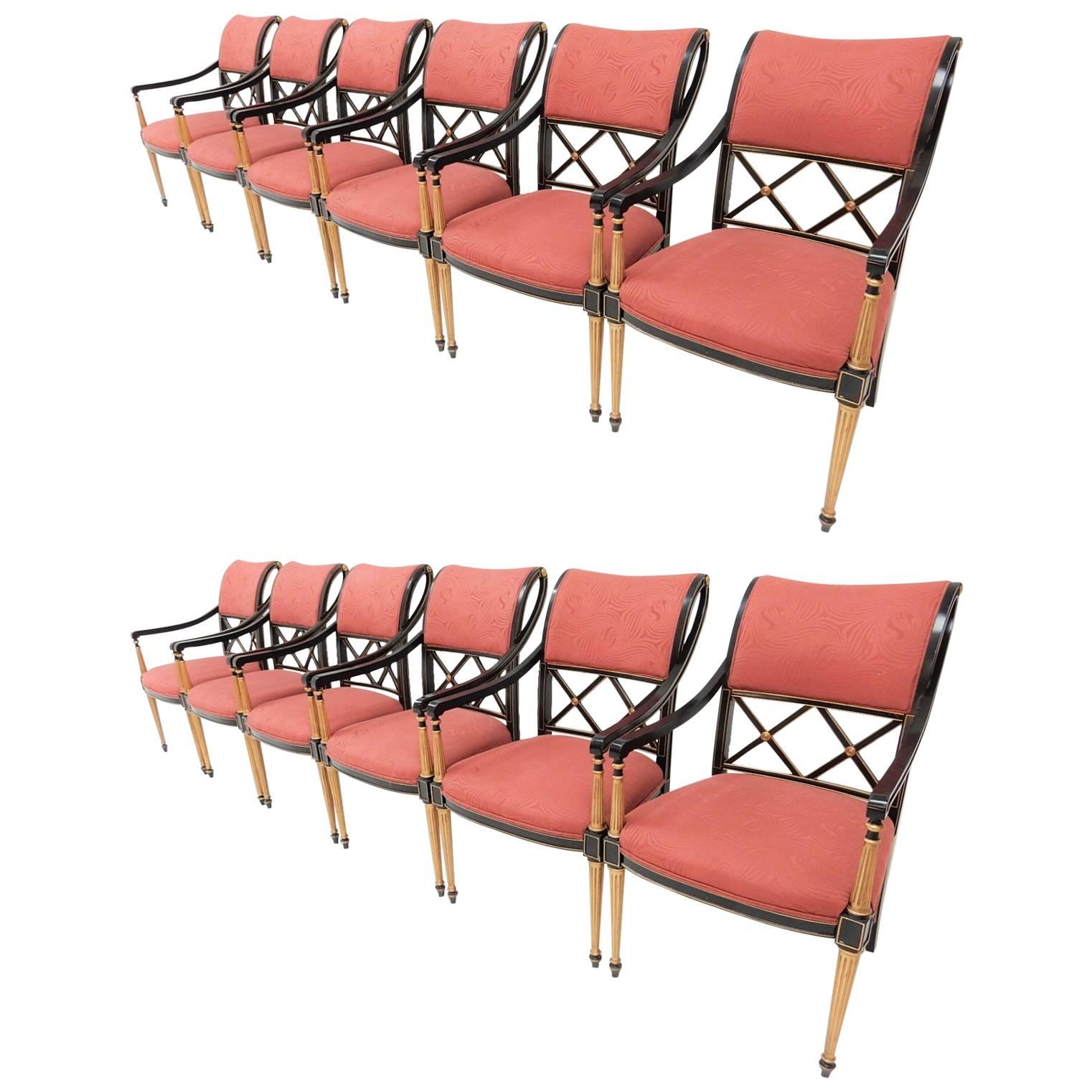 Set of 12 Dorothy Draper Design for Henredon Regency Dining Chairs