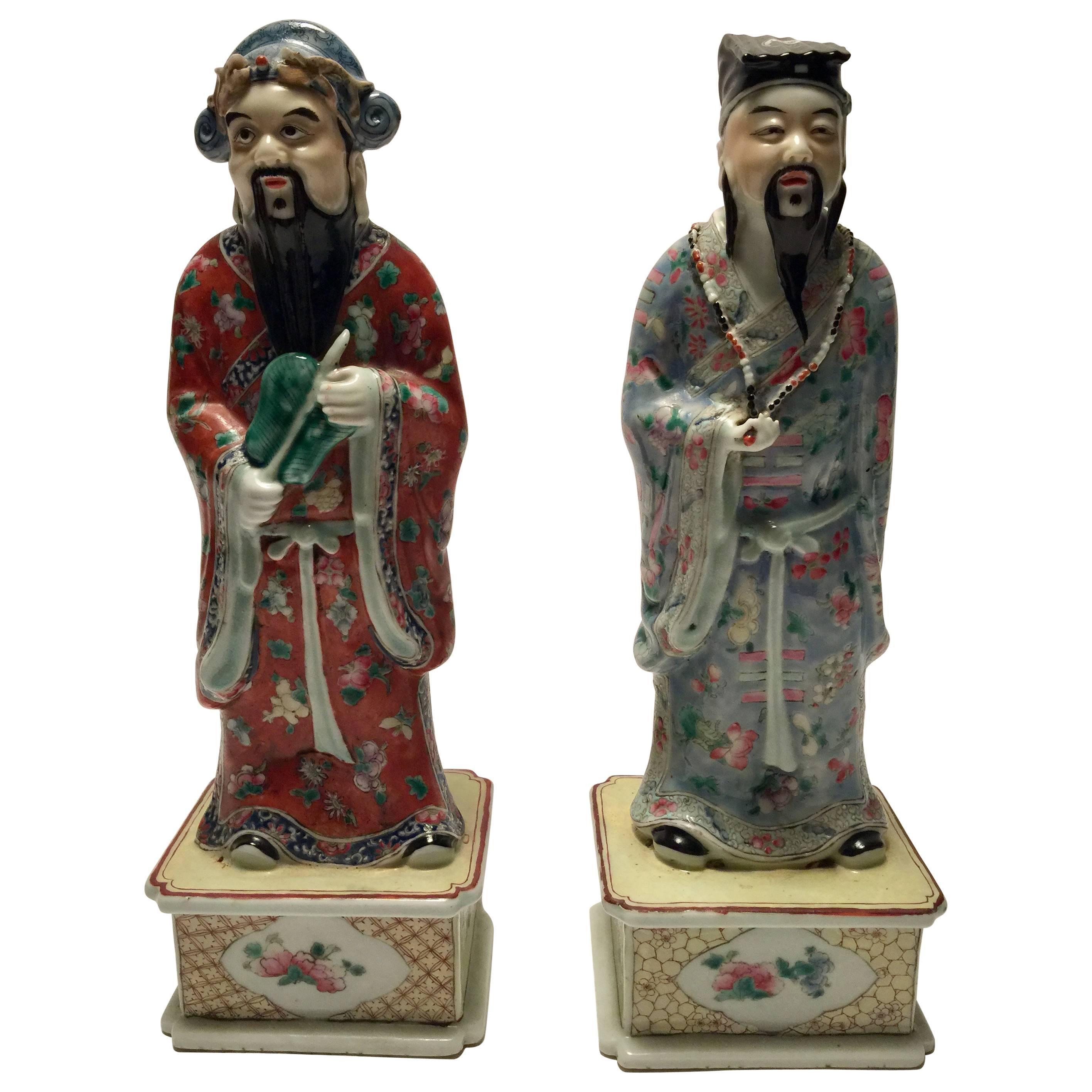 Pair of Porcelain Chinese Philosopher Statues, 18th Century