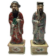 Antique Pair of Porcelain Chinese Philosopher Statues, 18th Century