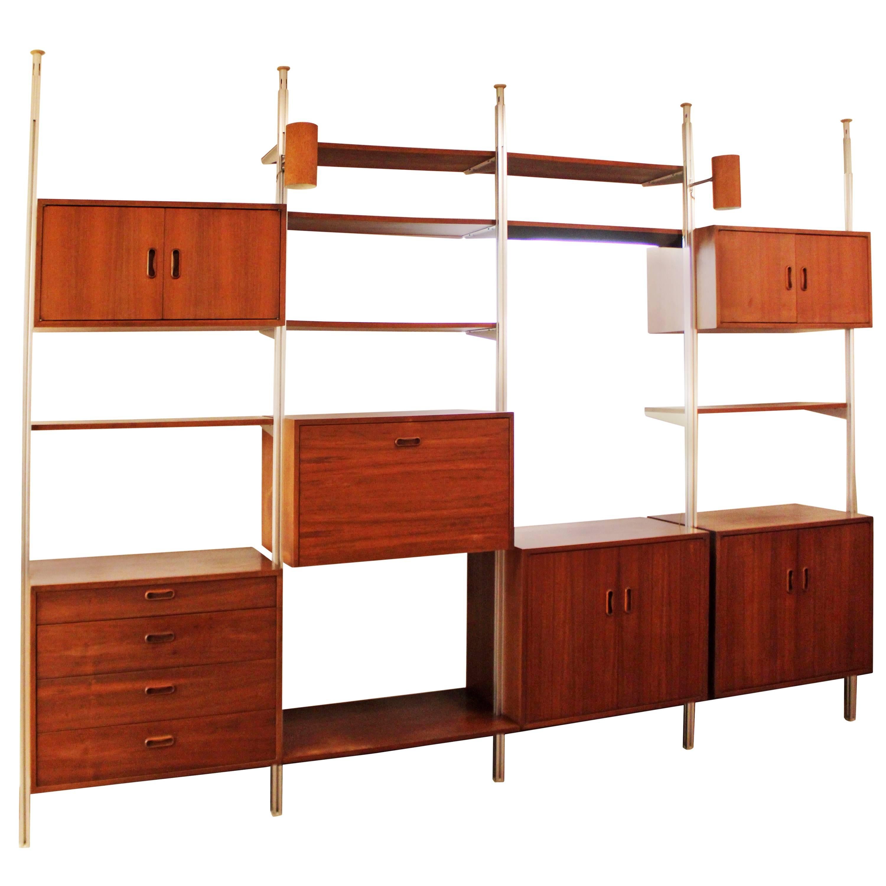 George Nelson Omni Four Bay Walnut Wall Shelving Unit