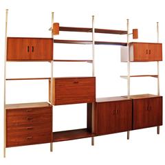 George Nelson Omni Four Bay Walnut Wall Shelving Unit 