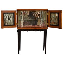 Unusual Italian Mirrored Glass 1940s Bar Cabinet