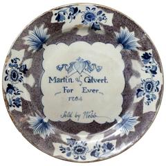 English Delftware Pottery Election Plate Dated 1754