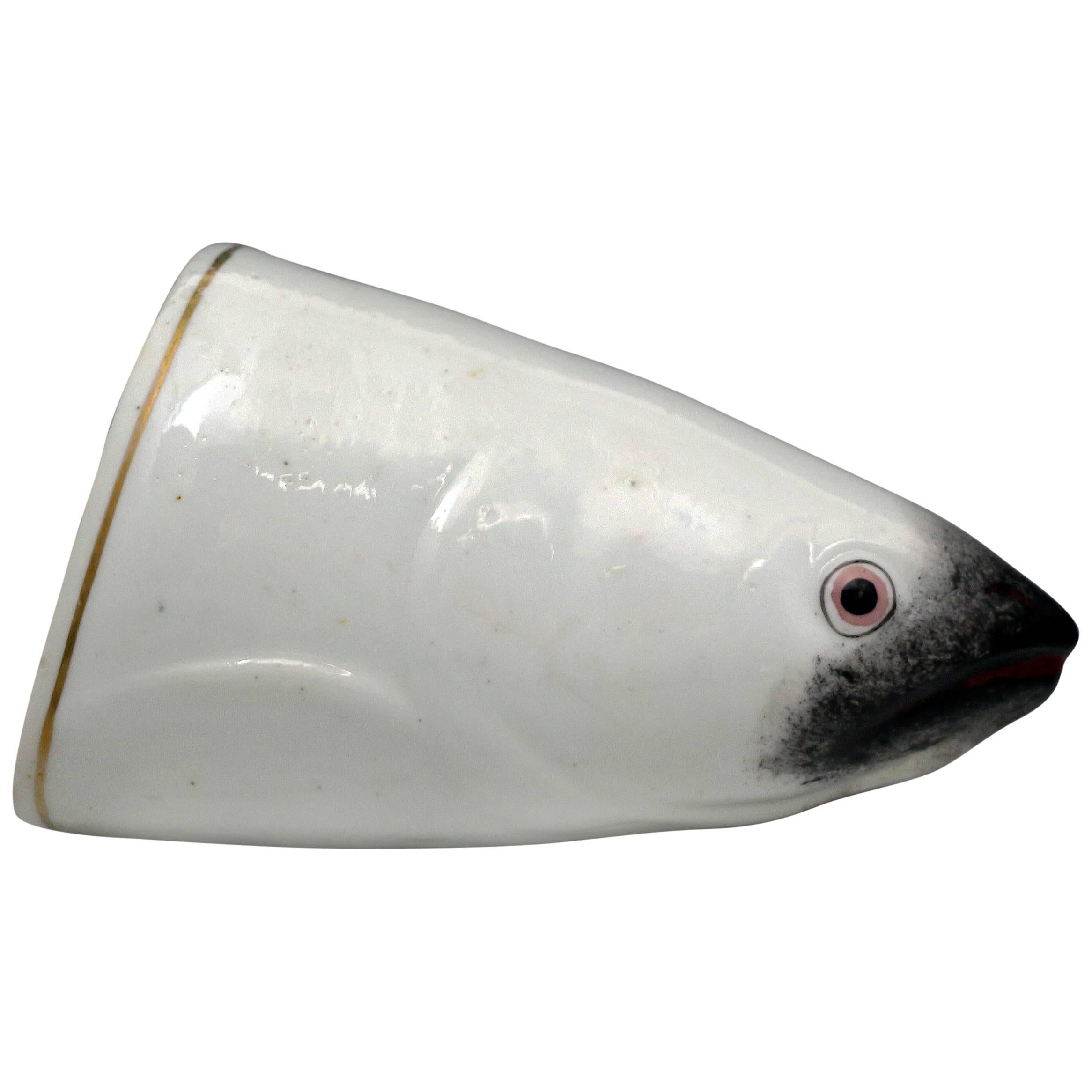 Staffordshire Porcelain Fish Head Stirrup Cup, Early 19th Century, England