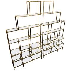 Pair of Italian Brass and Glass Shelving Units