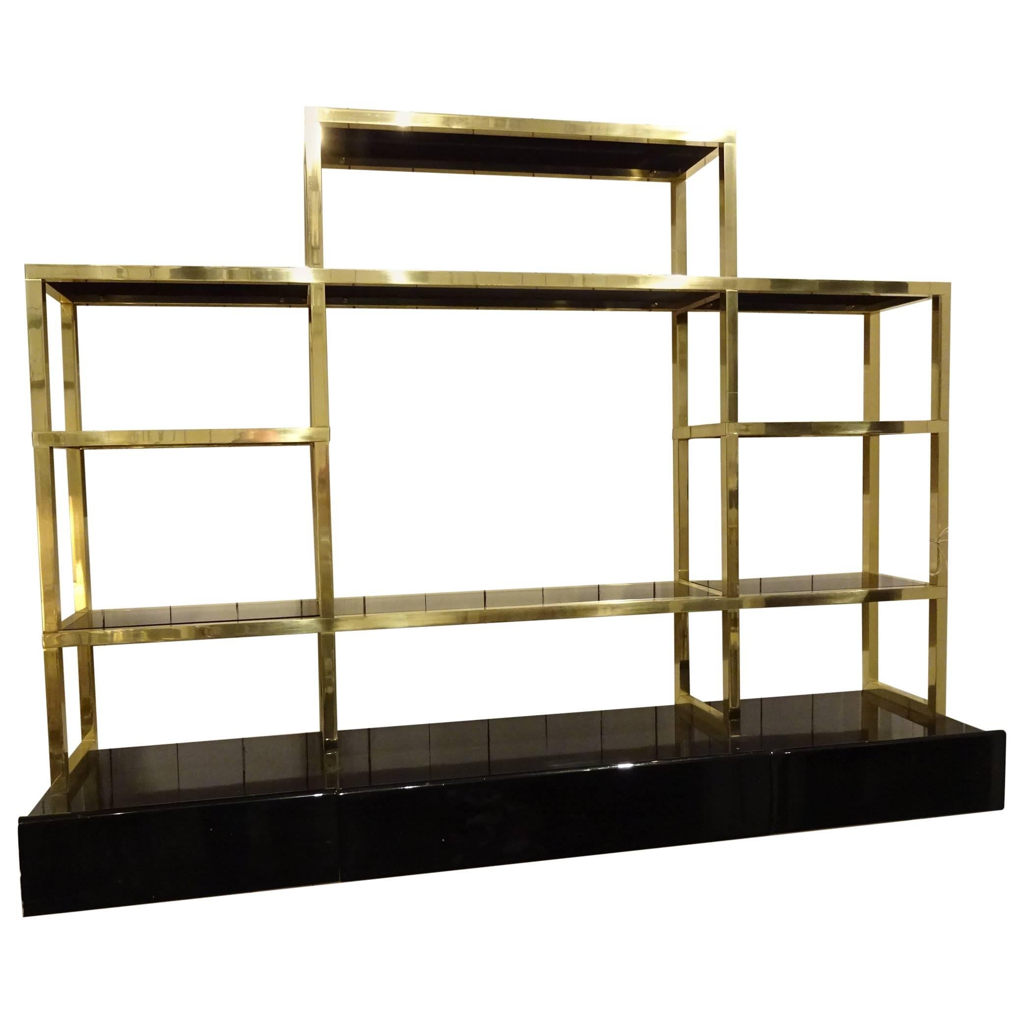 French Brass and Blank Glass Shelving Unit at 1stDibs | brass and glass