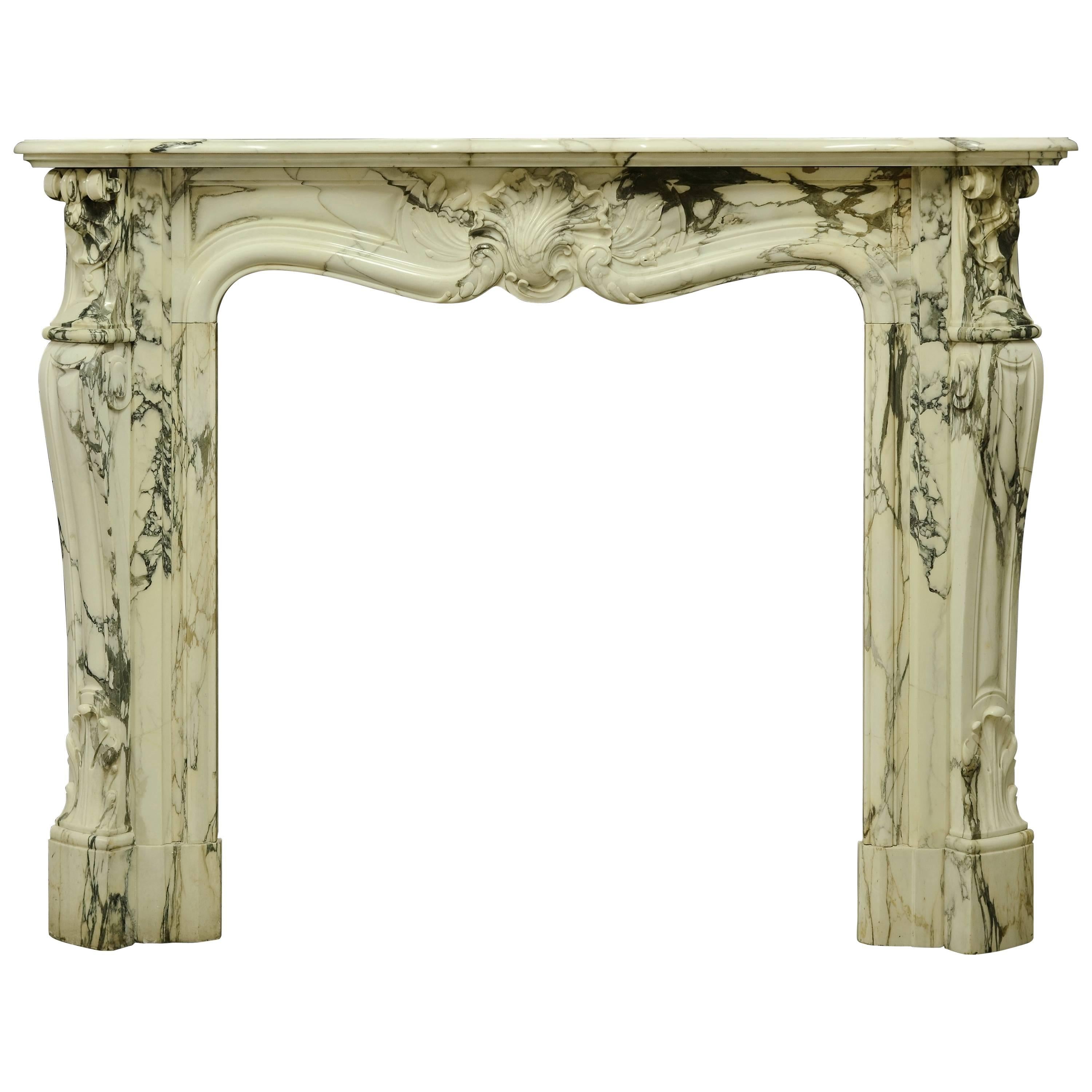 19th Century Marble Louis XV Fireplace Mantel from France