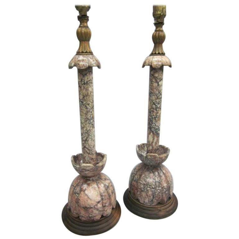 Pair of Modern Neoclassical Italian Marble Table Lamps For Sale