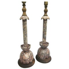 Retro Pair of Modern Neoclassical Italian Marble Table Lamps