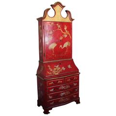 1960s Red Lacquer Chinoiserie Bureau