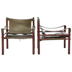 Pair of Rosewood Arne Norell Safari Sirocco Chairs by Aneby Mobler, Sweden