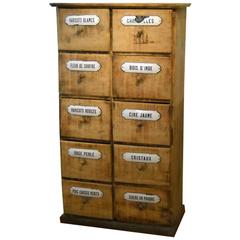 Antique French Pine Seed Cabinet