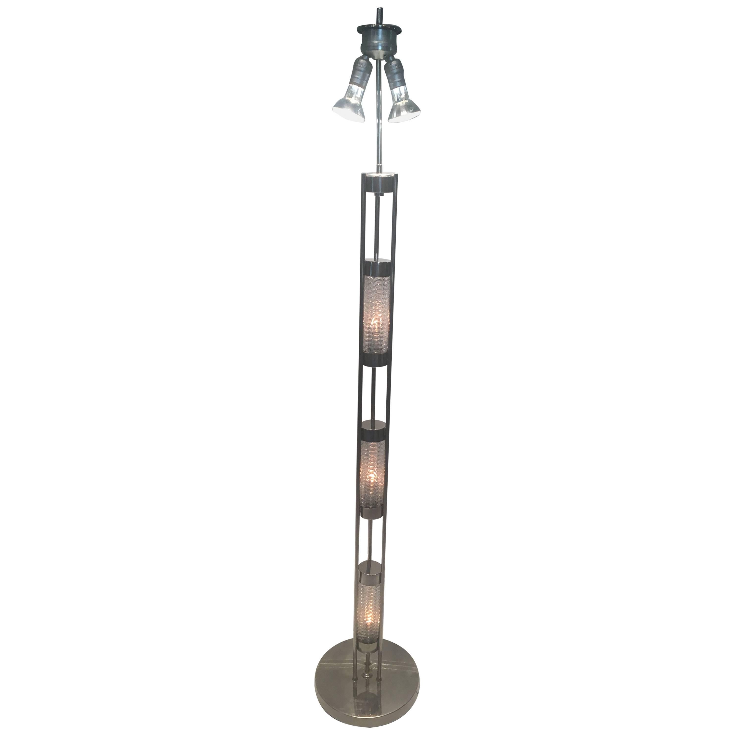Vintage German Chrome and Glass 1970s Floor Lamp by Besigheimer For Sale