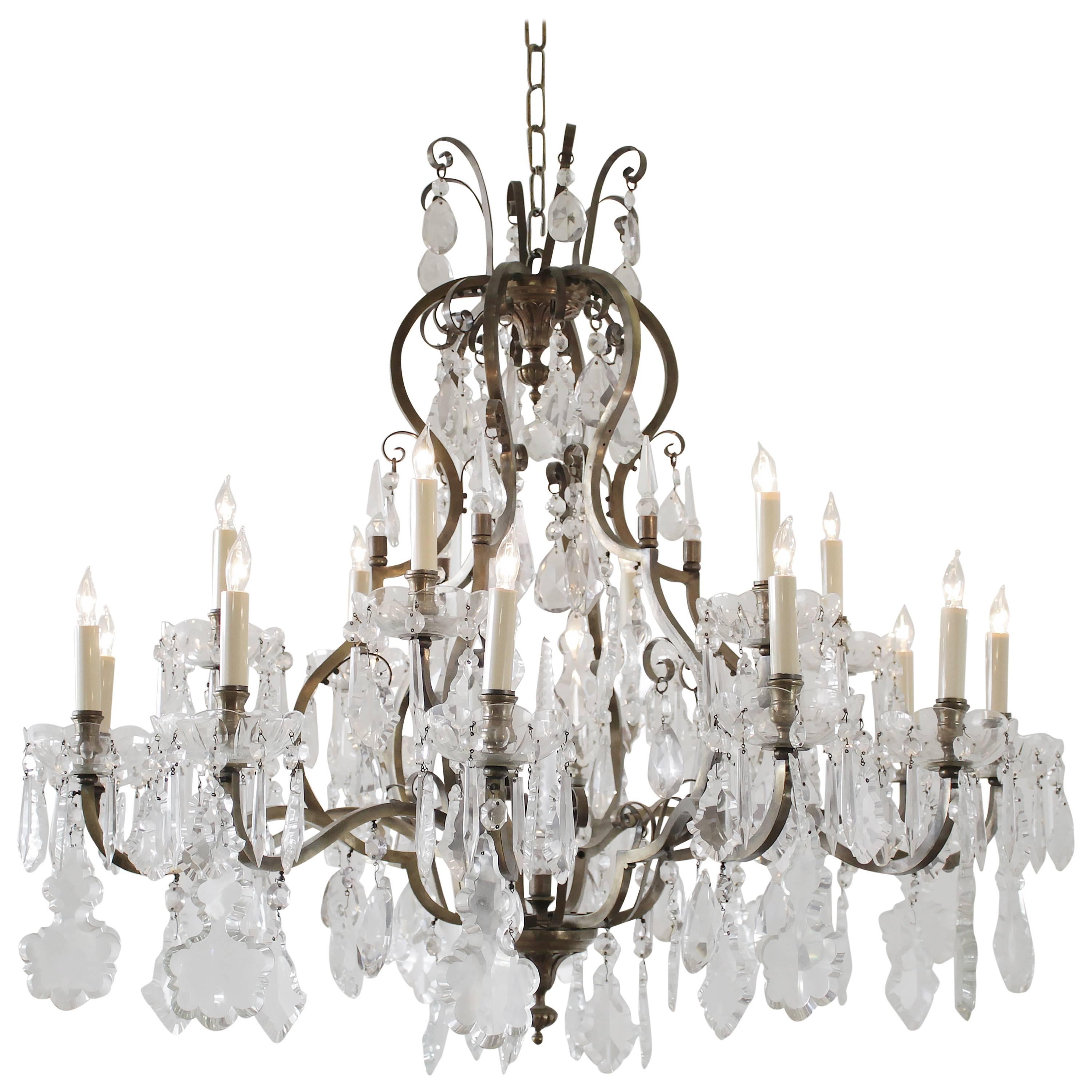 Large French Bronze and Crystal Chandelier with 18 Lights