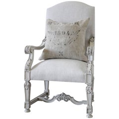 19th Century French Library Armchair in Natural Linen