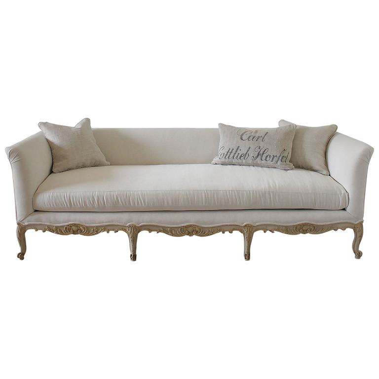 Antique Painted French Country Louis XV Style Sofa Settee in Irish Linen at 1stDibs antique