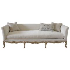 Antique Painted French Country Louis XV Style Sofa Settee in Irish Linen