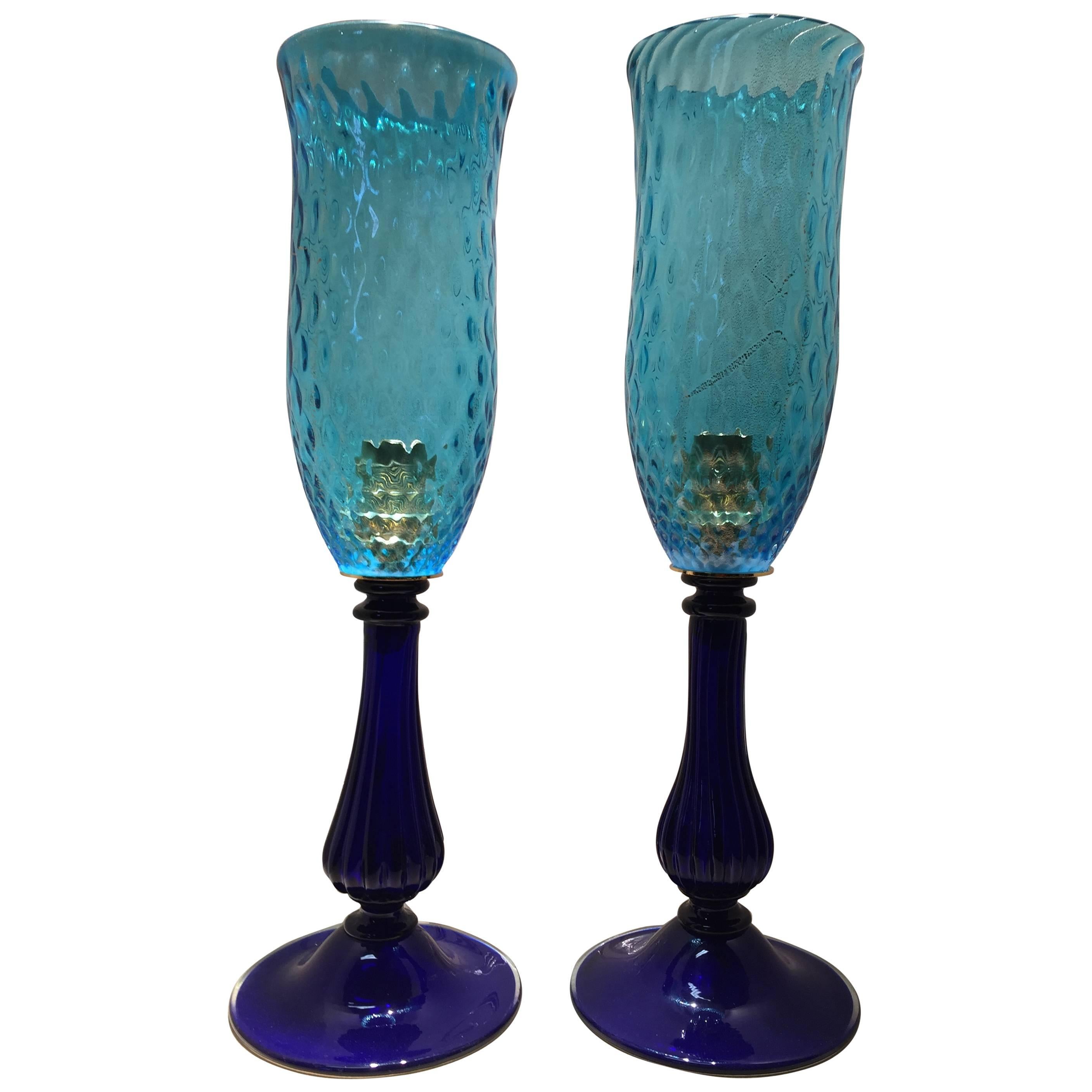 Beautiful Couple of Table Lamps Made by Stefano Toso Glass Factory For Sale