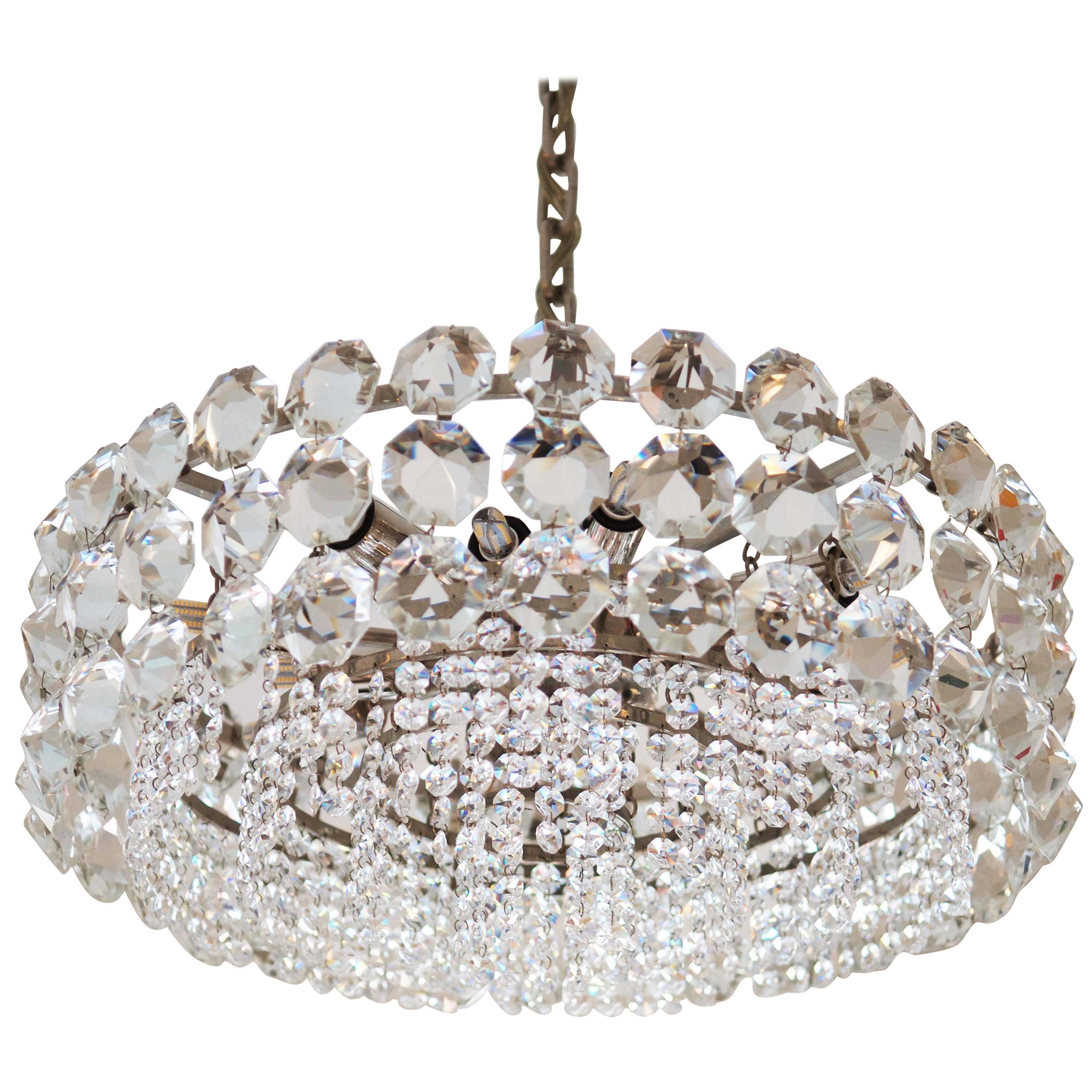 Stunning Large Crystal Glass Chandelier by Bakalowits For Sale