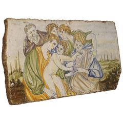 Antique Painted Tile from Italy, 17th Century 2