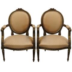 Pair of Louis XV Style Painted and Parcel-Gilt Armchairs