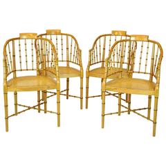 Four Vintage Baker Bamboo Style Arm / Tub Chairs