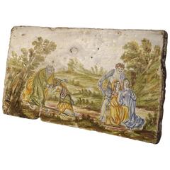 Antique Painted Tile from Italy, 17th Century