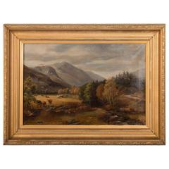 Original 19th Century Antique English Landscape Oil Painting, Highland Cattle