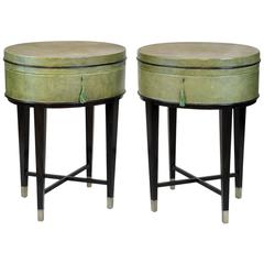 Pair of Oval Shagreen Side Tables or Stands on Ebonized Bases