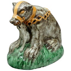 Antique Massive Figure of A muzzled Bear Baited by a Ferocious Dog