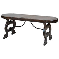 19th Century Italian Walnut Iron Stretcher Based Bench