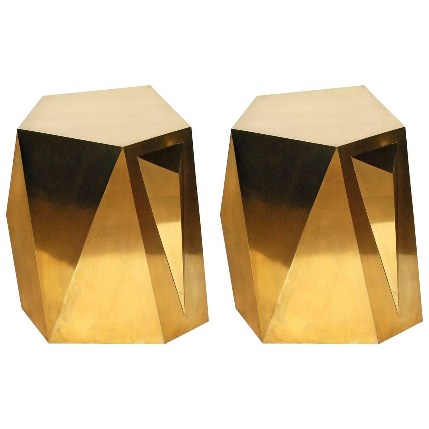 Pair of Brass "Rock" Side Tables
