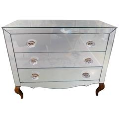 French Art Deco Three-Drawer Mirrored Commode